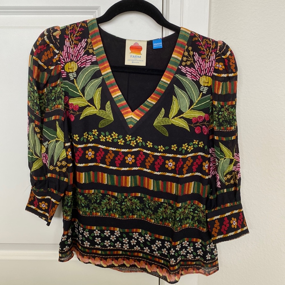 Very colorful Farm rio lined blouse from Anthropologie.